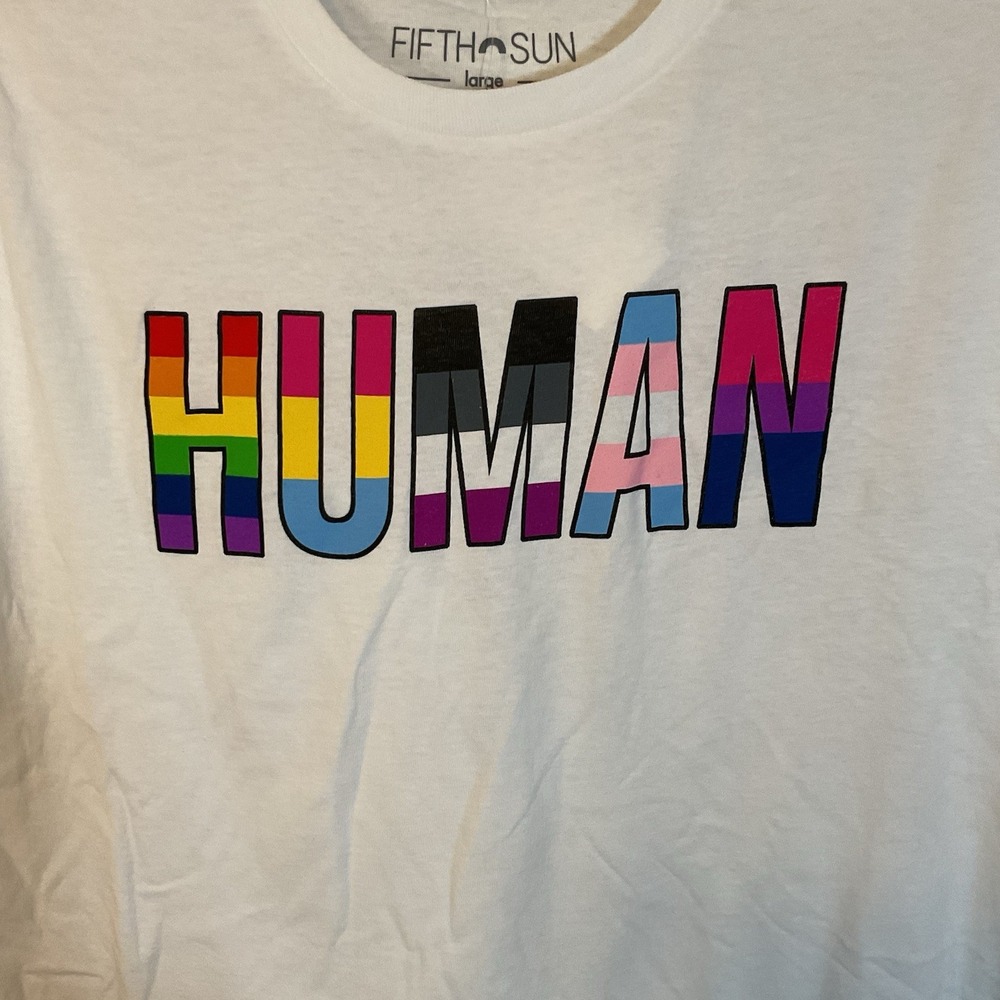 Fifth Sun Human Pride‎ Short Sleeve Crew T-shirt White Size Large